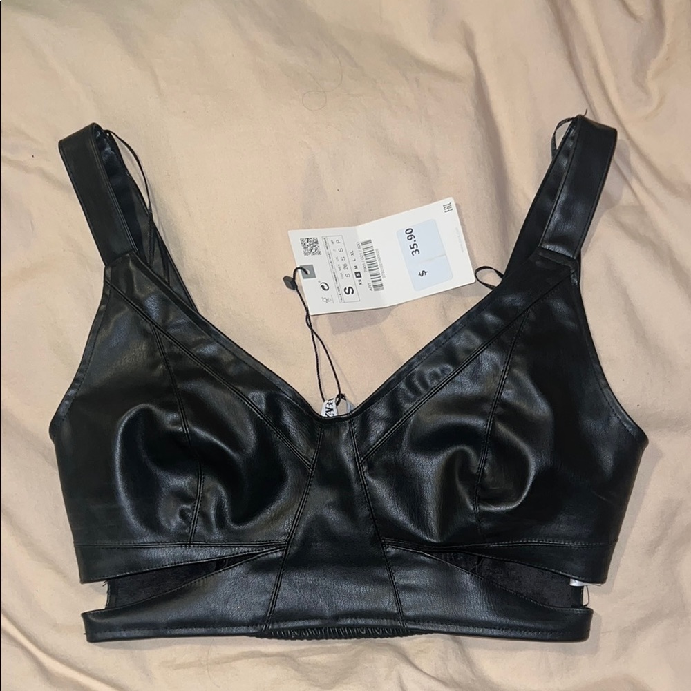 Zara Black Faux Leather Top